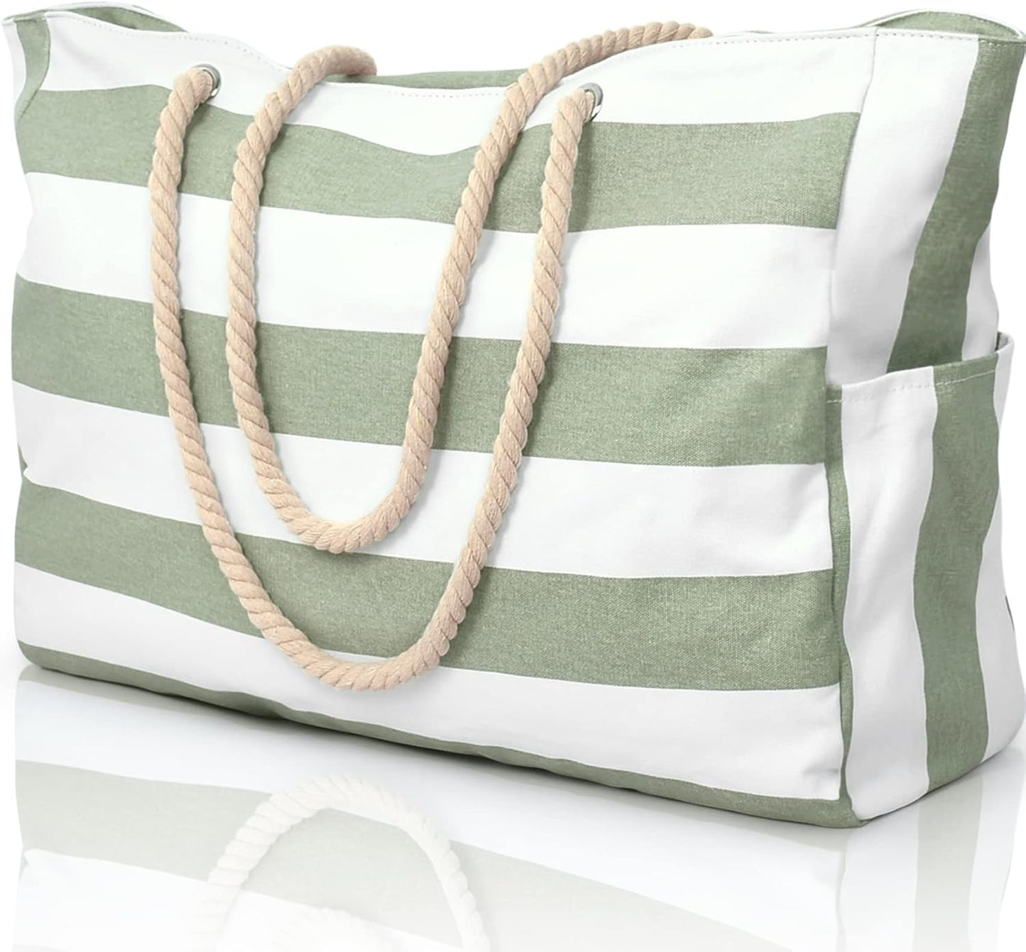 Oversized Waterproof Beach Tote with Zipper Closure and Pockets