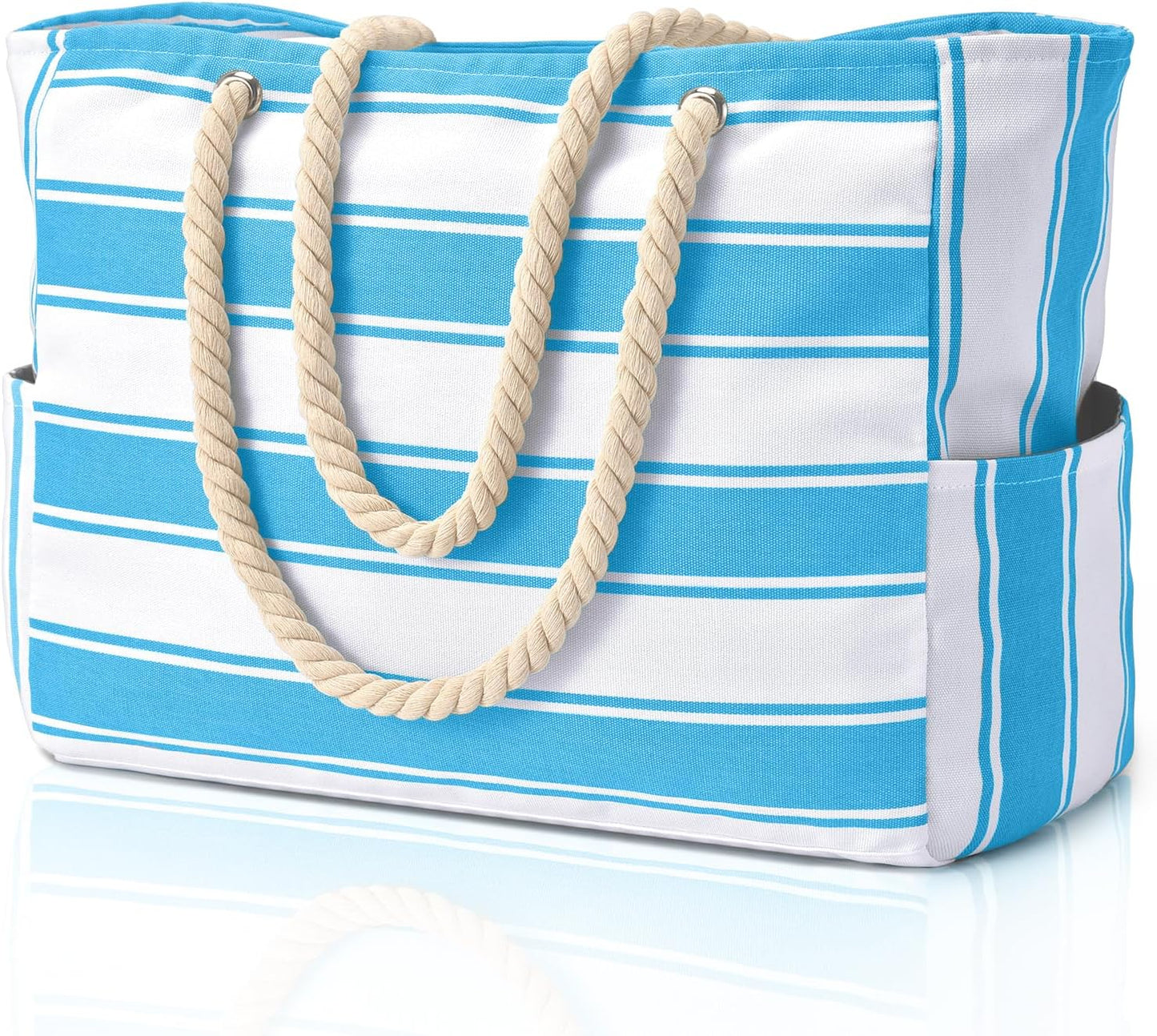 Oversized Waterproof Beach Tote with Zipper Closure and Pockets