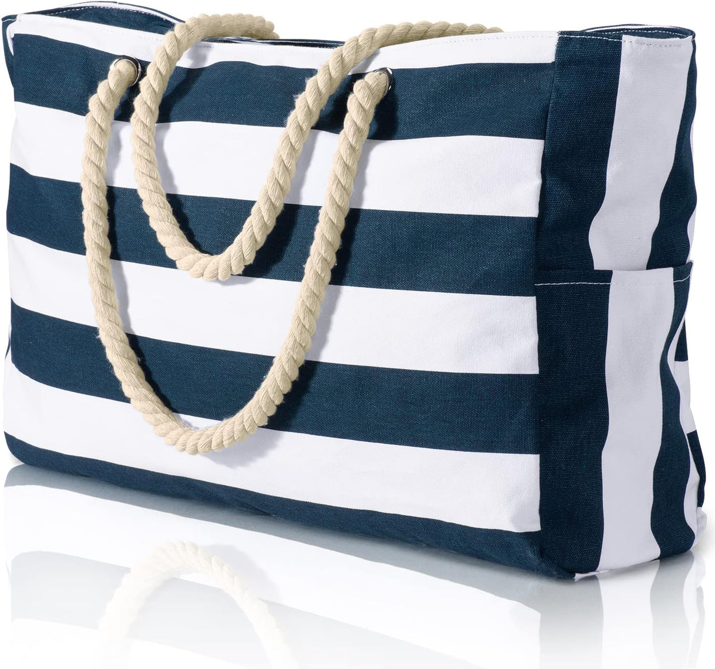 Oversized Waterproof Beach Tote with Zipper Closure and Pockets