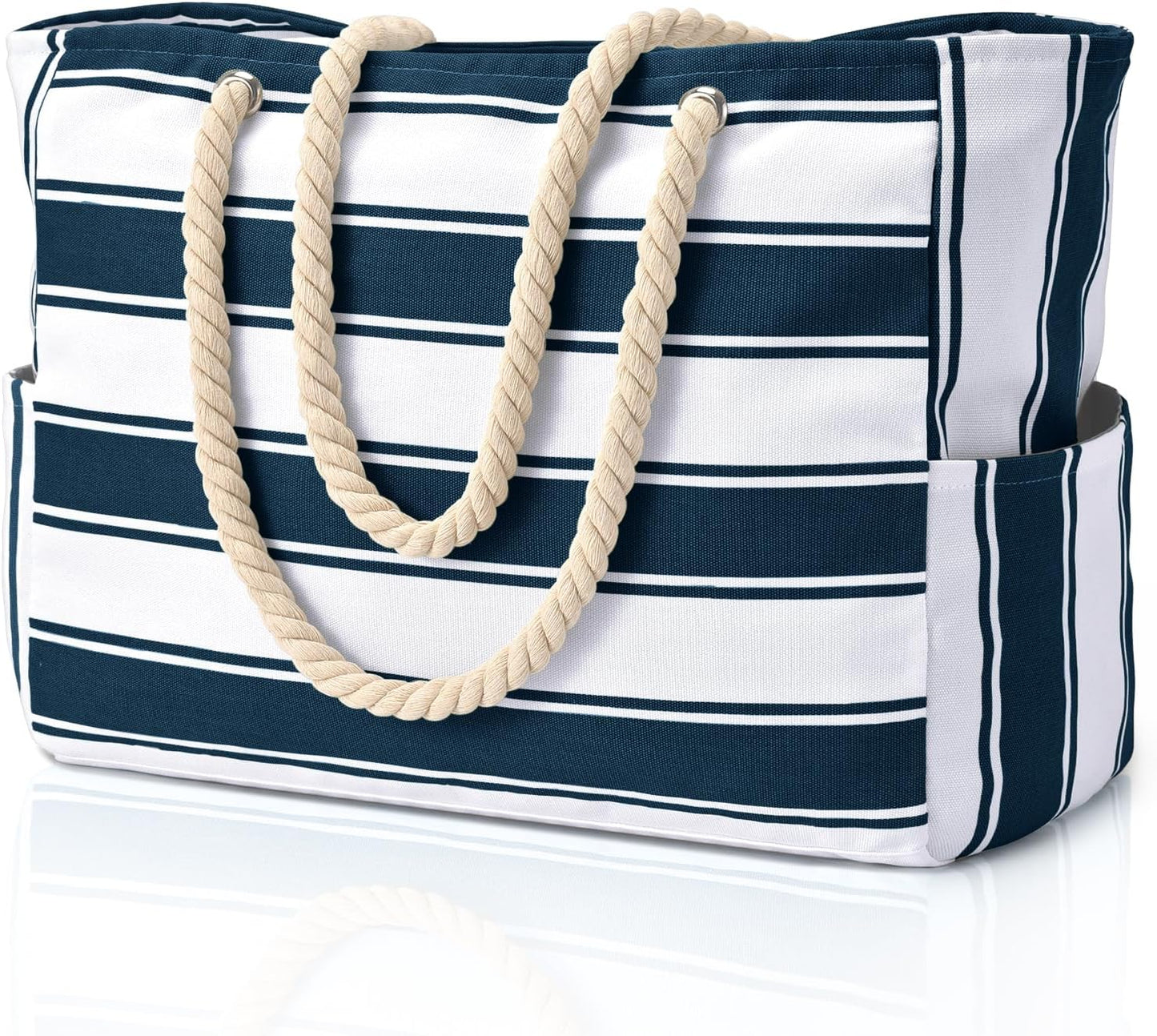 Oversized Waterproof Beach Tote with Zipper Closure and Pockets