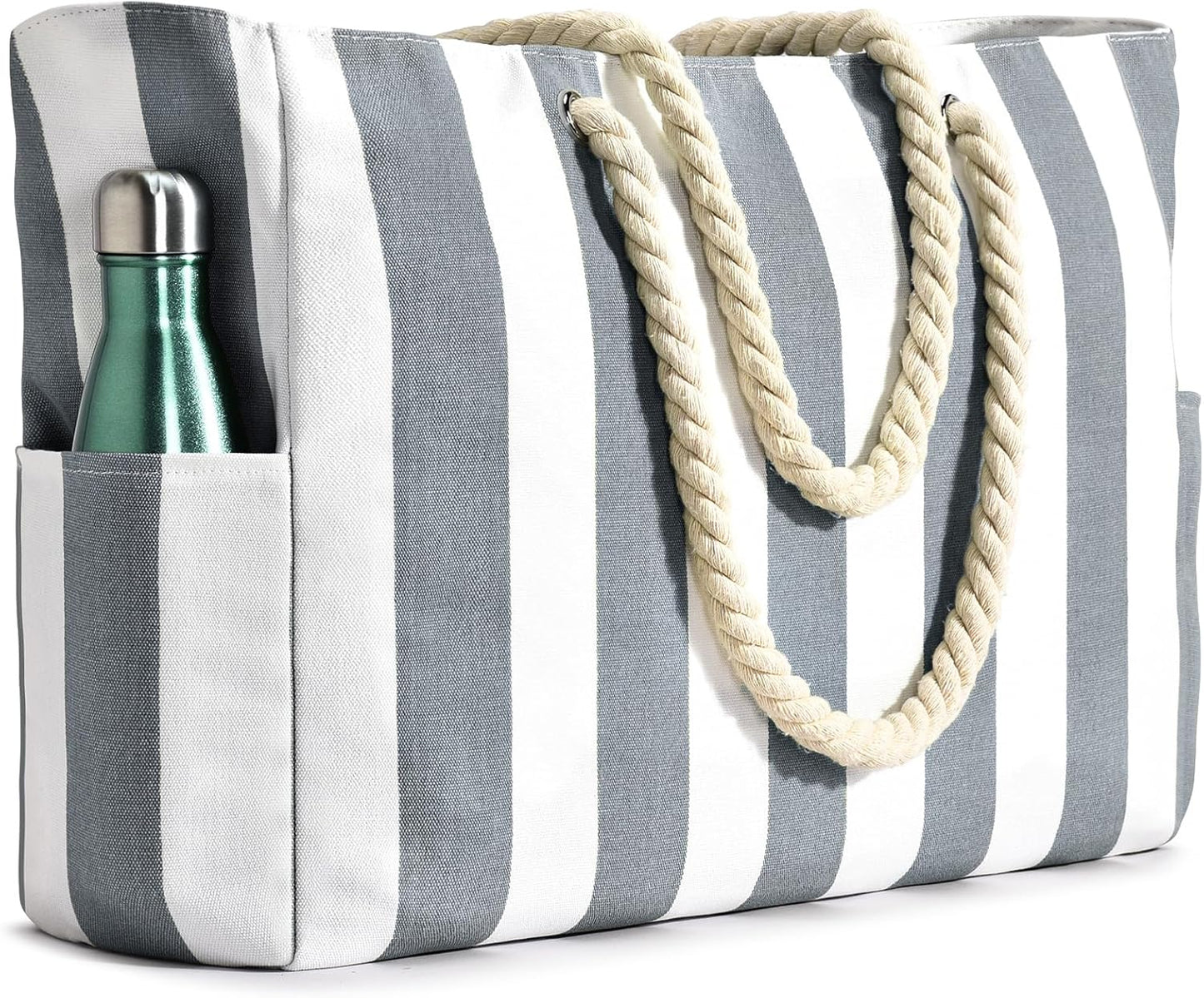 Oversized Waterproof Beach Tote with Zipper Closure and Pockets