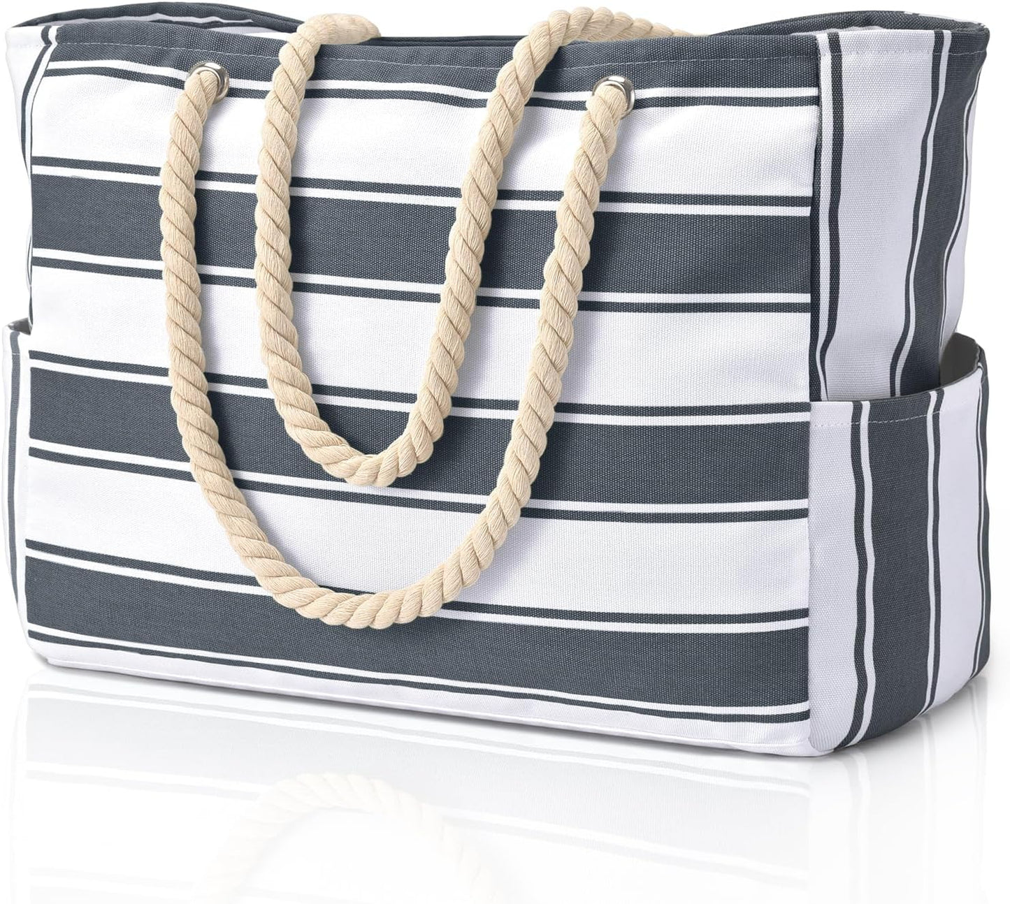 Oversized Waterproof Beach Tote with Zipper Closure and Pockets