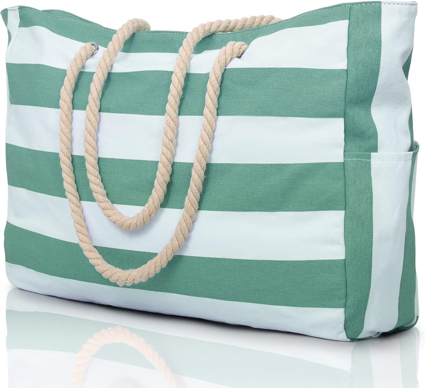 Oversized Waterproof Beach Tote with Zipper Closure and Pockets