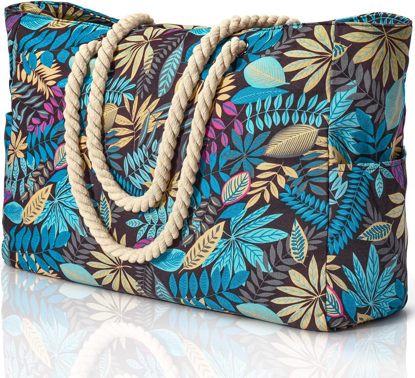 Oversized Waterproof Beach Tote with Zipper Closure and Pockets