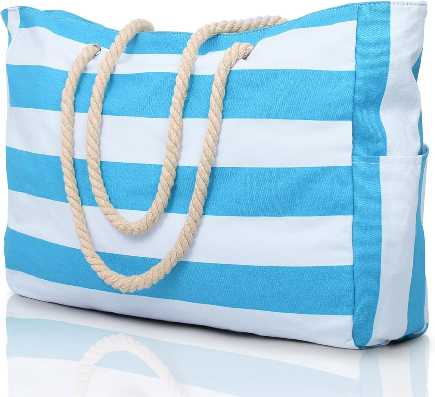 Oversized Waterproof Beach Tote with Zipper Closure and Pockets