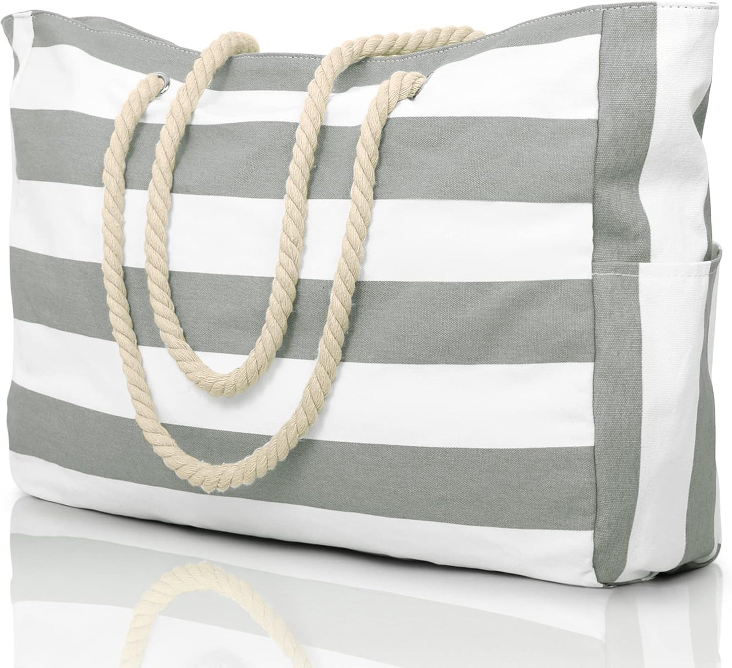 Oversized Waterproof Beach Tote with Zipper Closure and Pockets