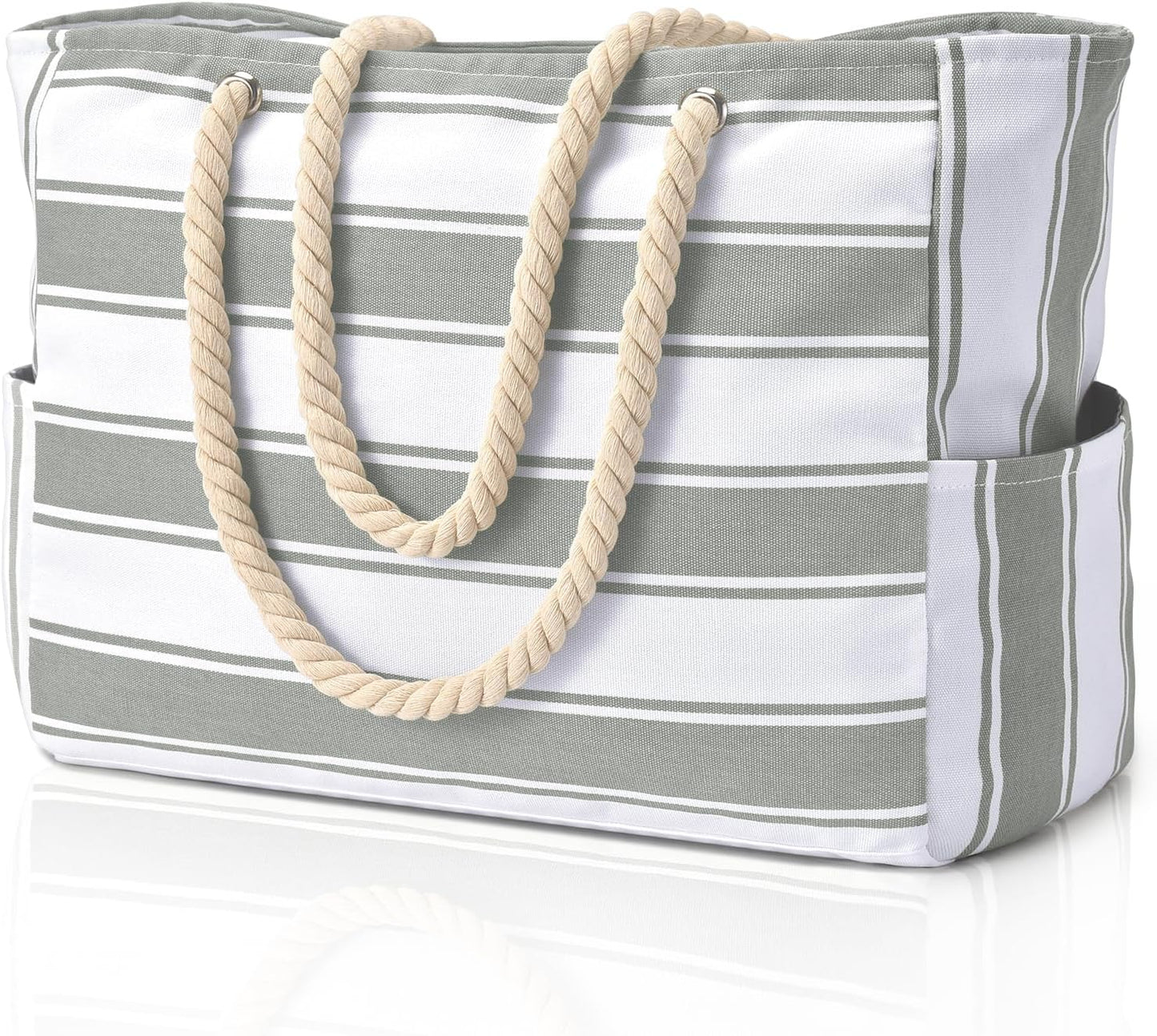 Oversized Waterproof Beach Tote with Zipper Closure and Pockets