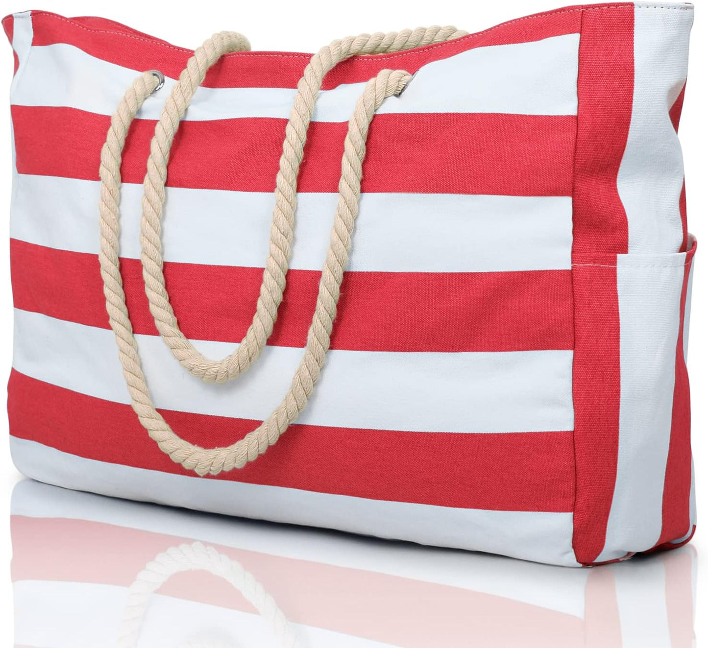 Oversized Waterproof Beach Tote with Zipper Closure and Pockets