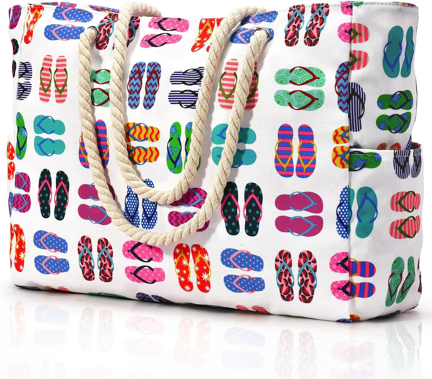 Oversized Waterproof Beach Tote with Zipper Closure and Pockets