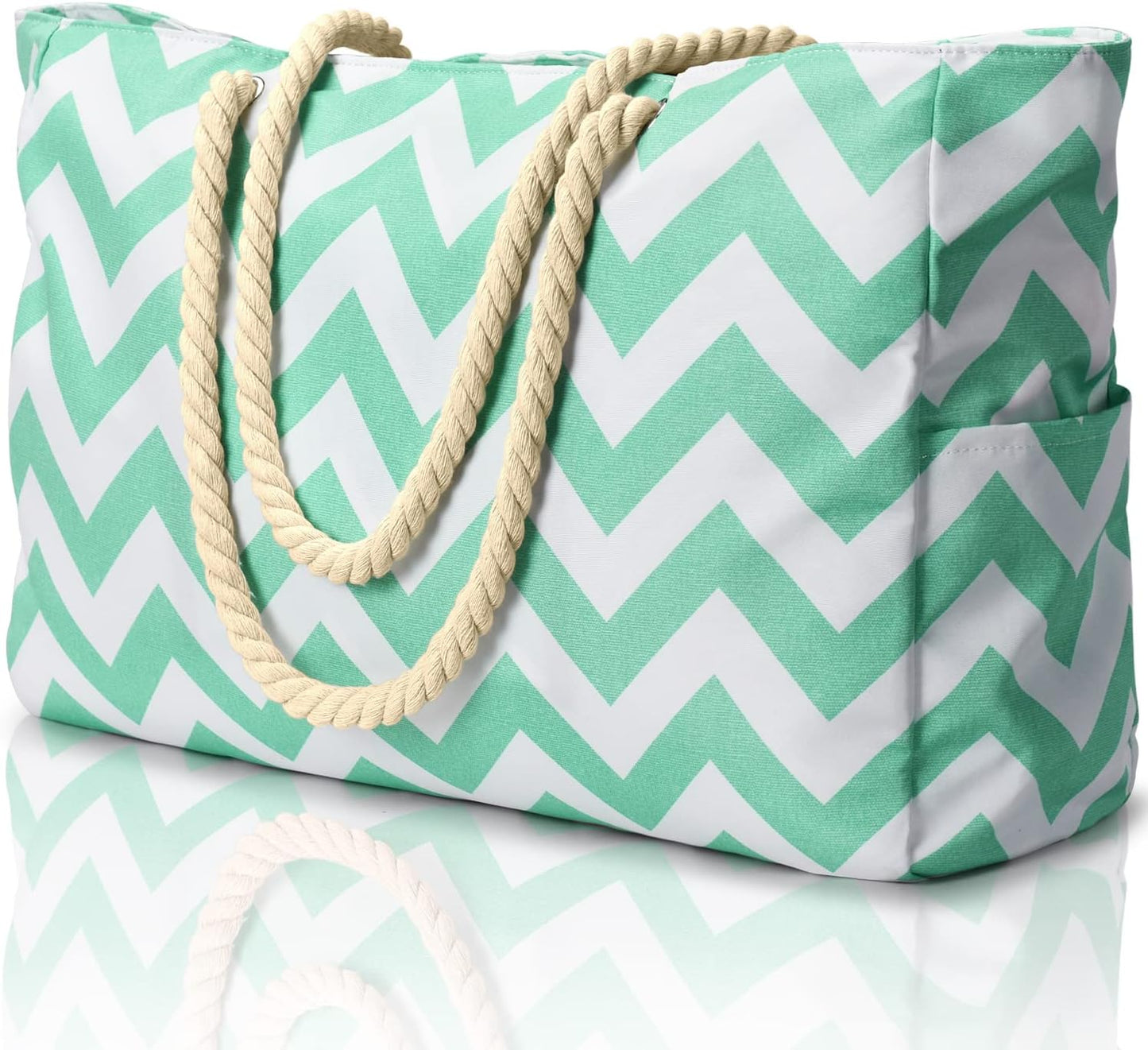 Oversized Waterproof Beach Tote with Zipper Closure and Pockets