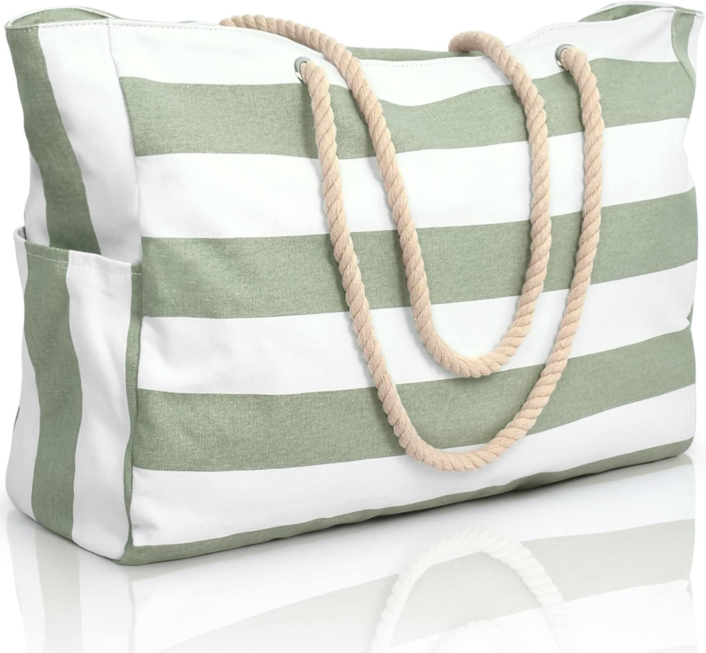 Oversized Waterproof Beach Tote with Zipper Closure and Pockets