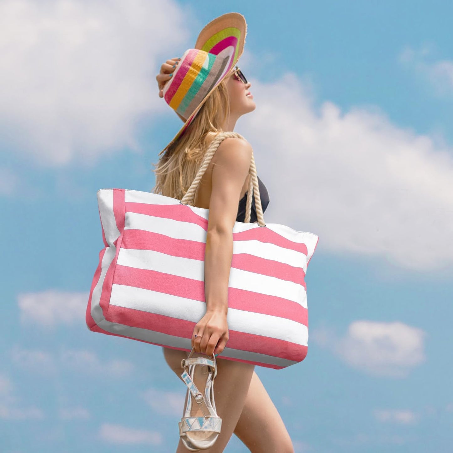 Waterproof Large Tote Bag with Zippered Storage and Side Pockets