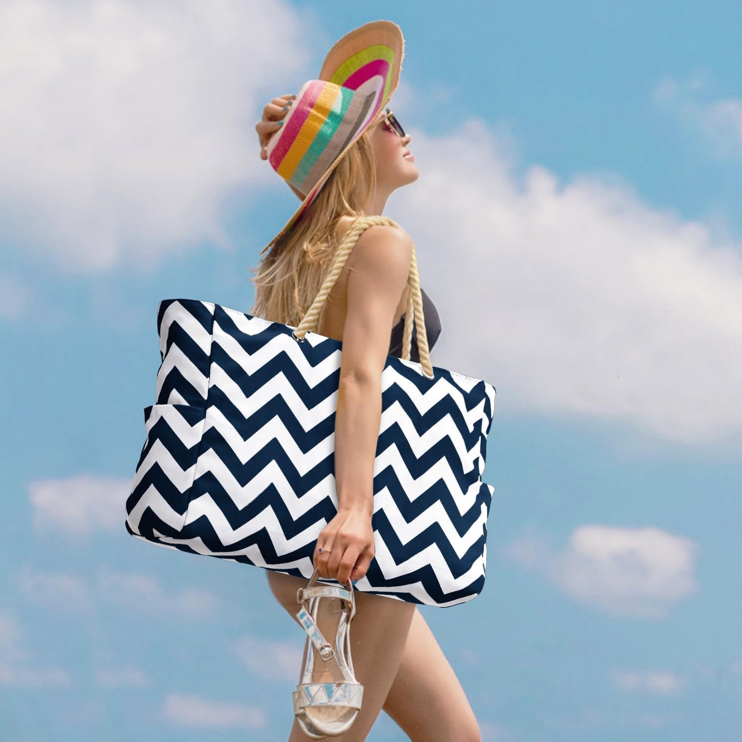 Waterproof Large Tote Bag with Zippered Storage and Side Pockets