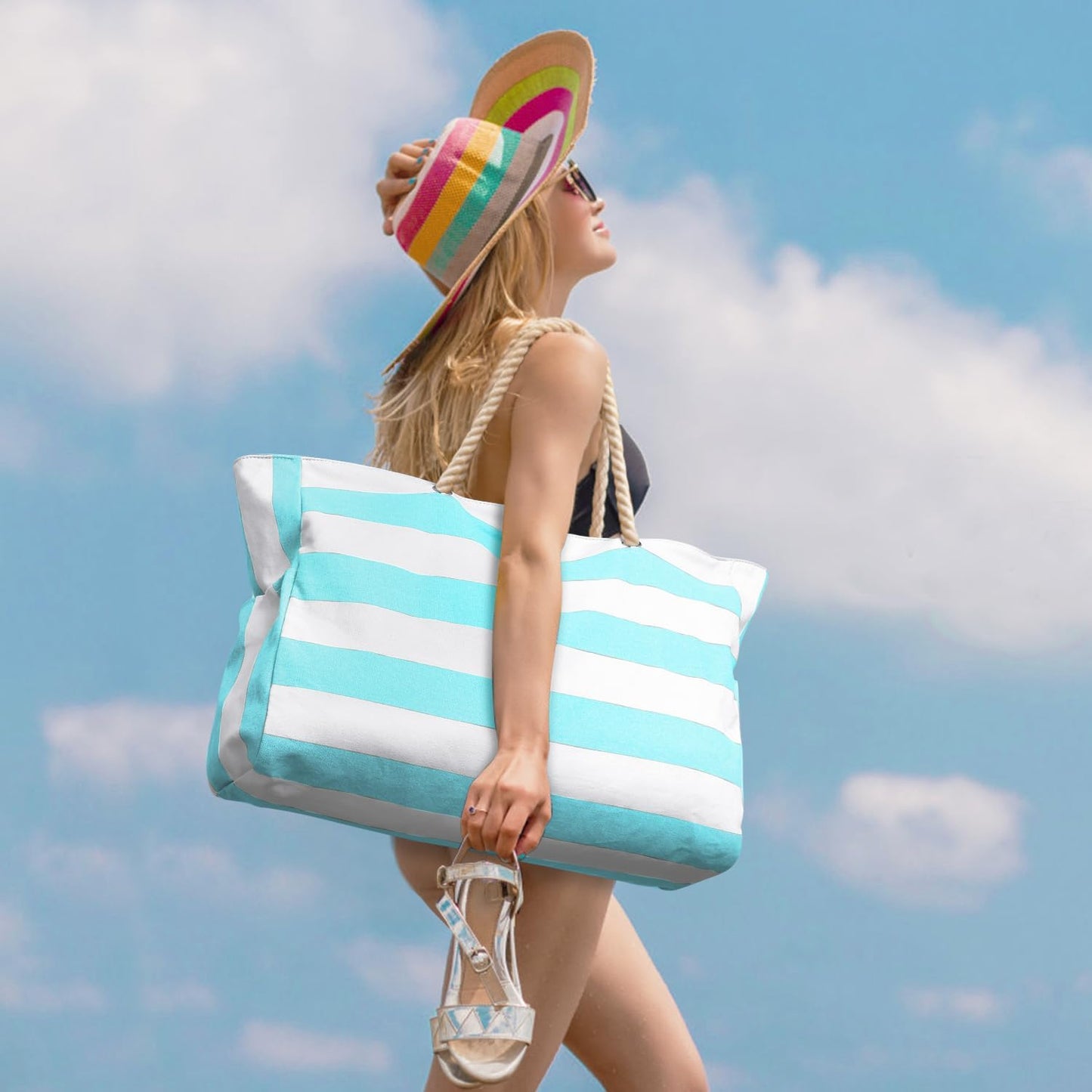 Waterproof Large Tote Bag with Zippered Storage and Side Pockets