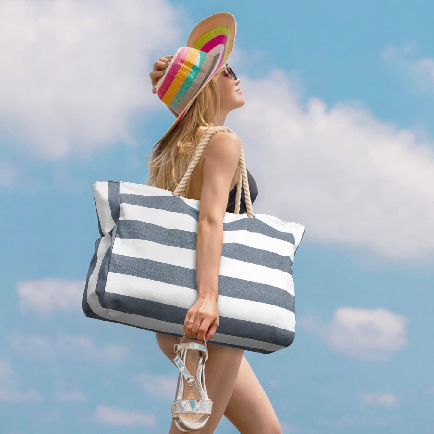 Waterproof Large Tote Bag with Zippered Storage and Side Pockets