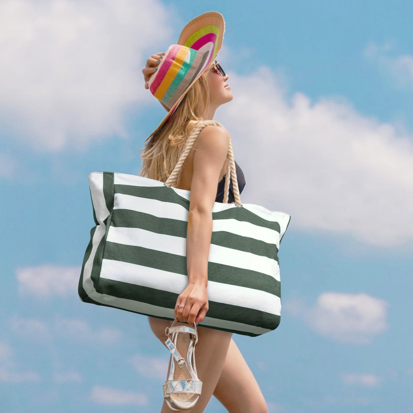 Waterproof Large Tote Bag with Zippered Storage and Side Pockets