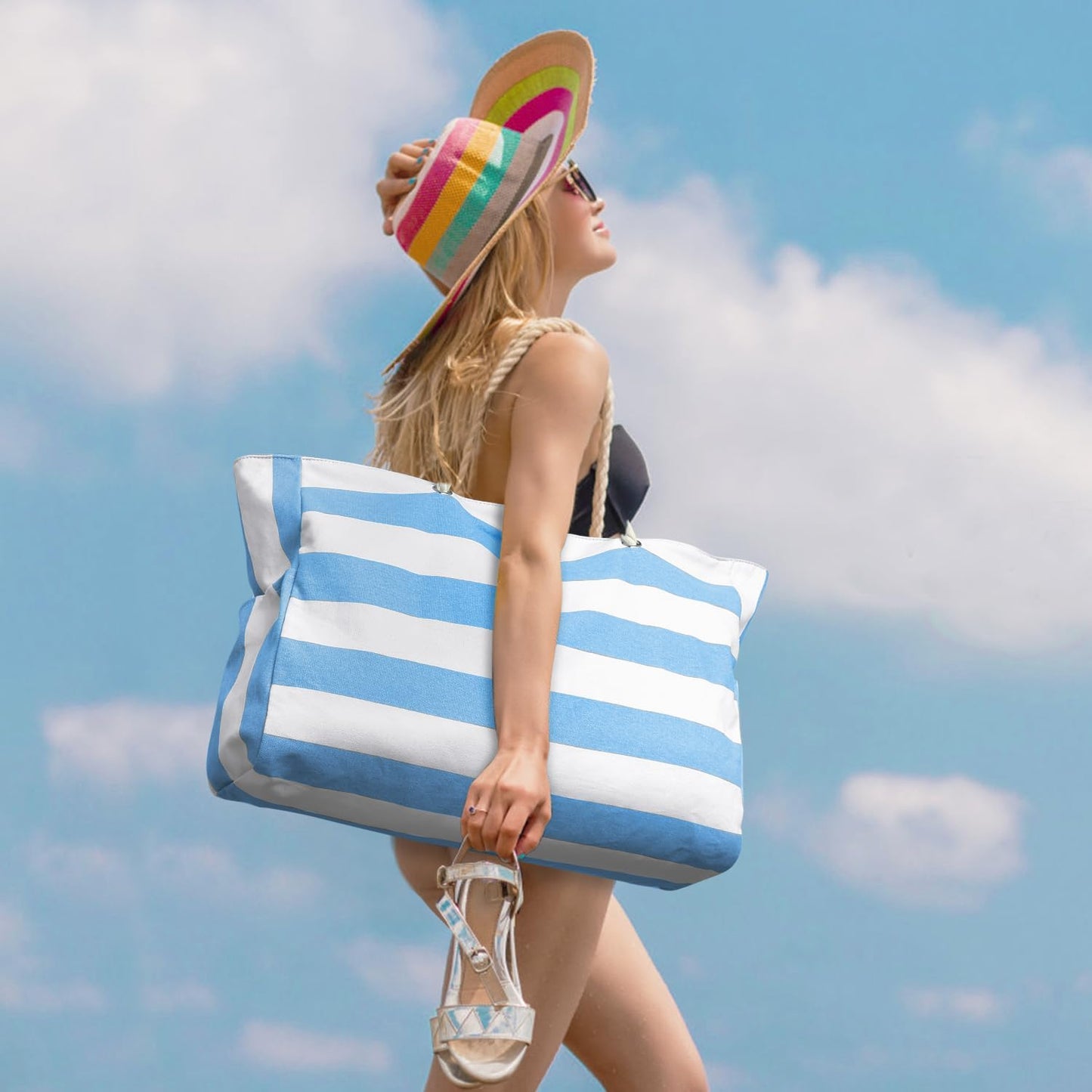 Waterproof Large Tote Bag with Zippered Storage and Side Pockets