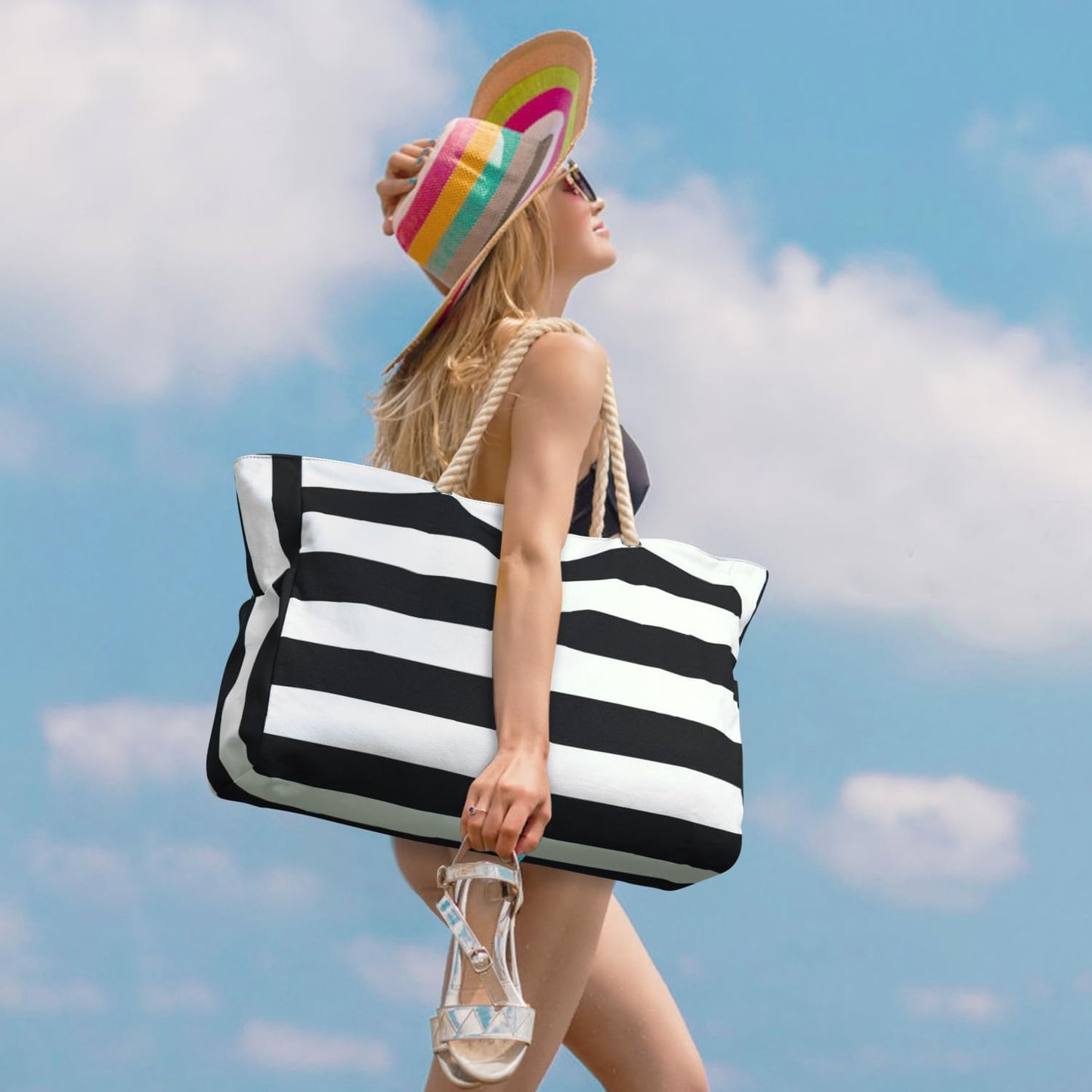 Waterproof Large Tote Bag with Zippered Storage and Side Pockets