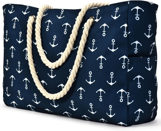 Waterproof Large Tote Bag with Zippered Storage and Side Pockets