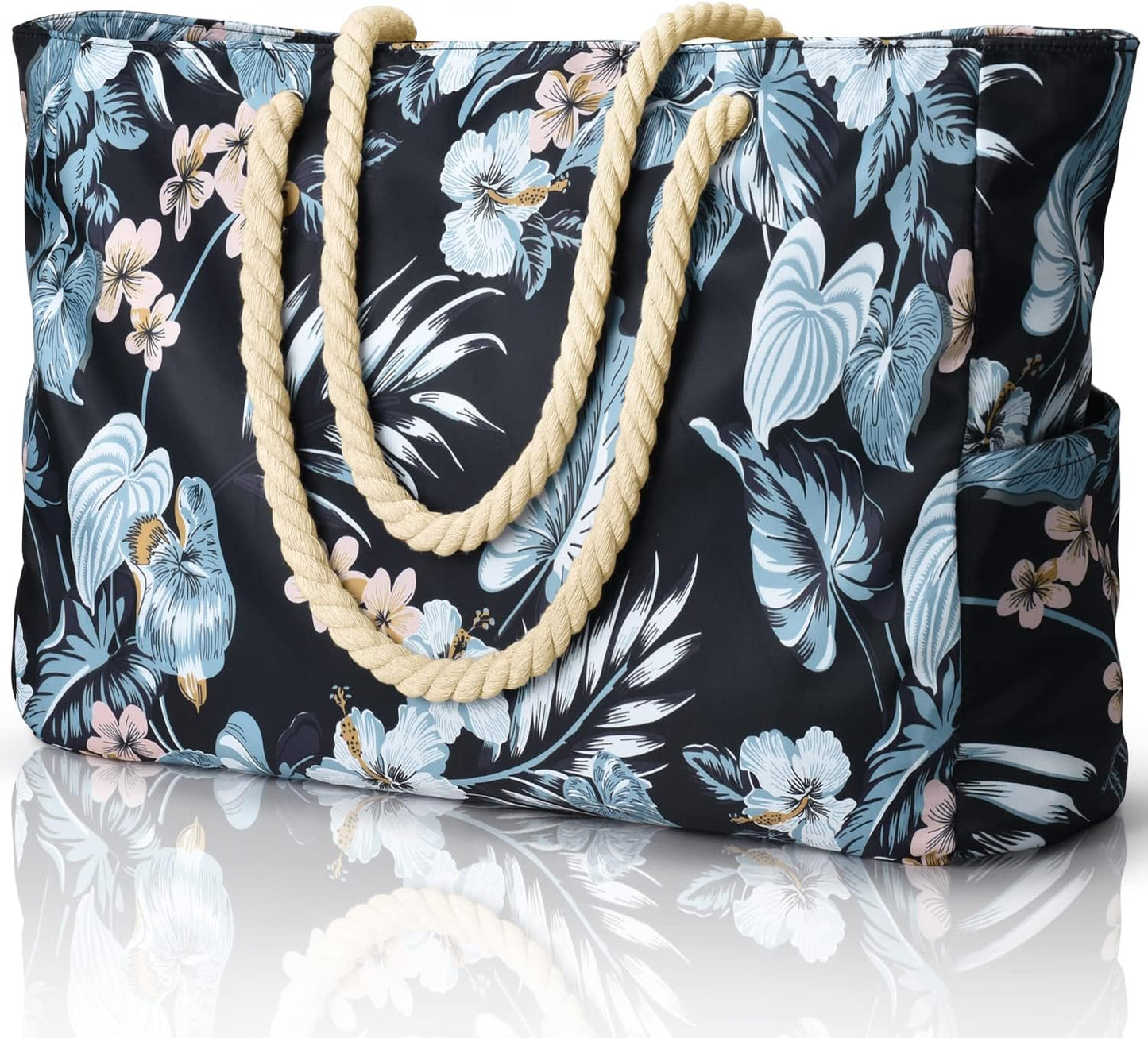 Waterproof Large Tote Bag with Zippered Storage and Side Pockets