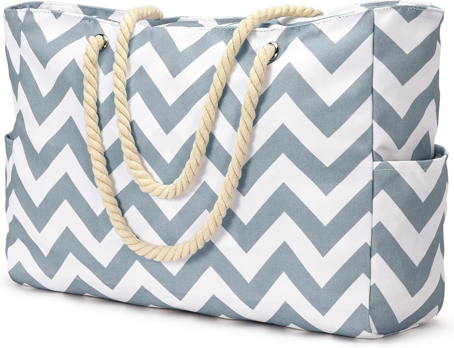 Waterproof Large Tote Bag with Zippered Storage and Side Pockets