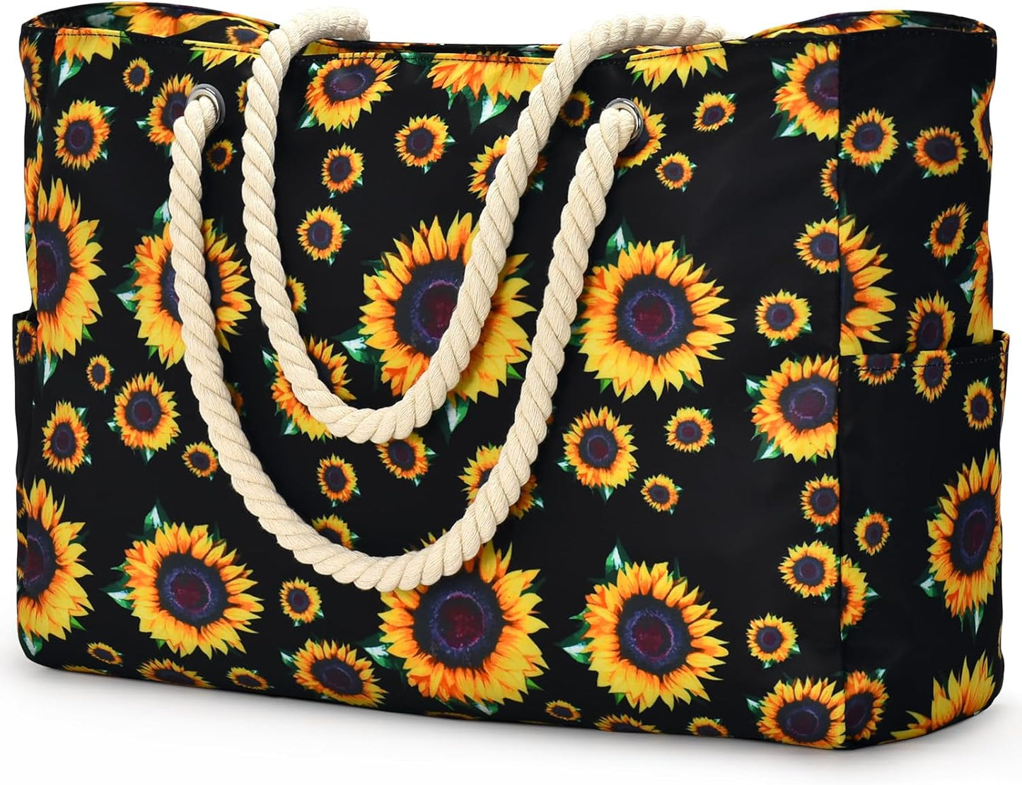 Waterproof Large Tote Bag with Zippered Storage and Side Pockets