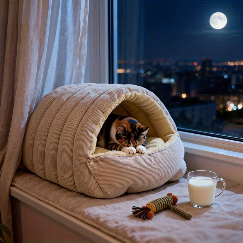Cozy Arctic Fleece Enclosed Cat Cave Bed