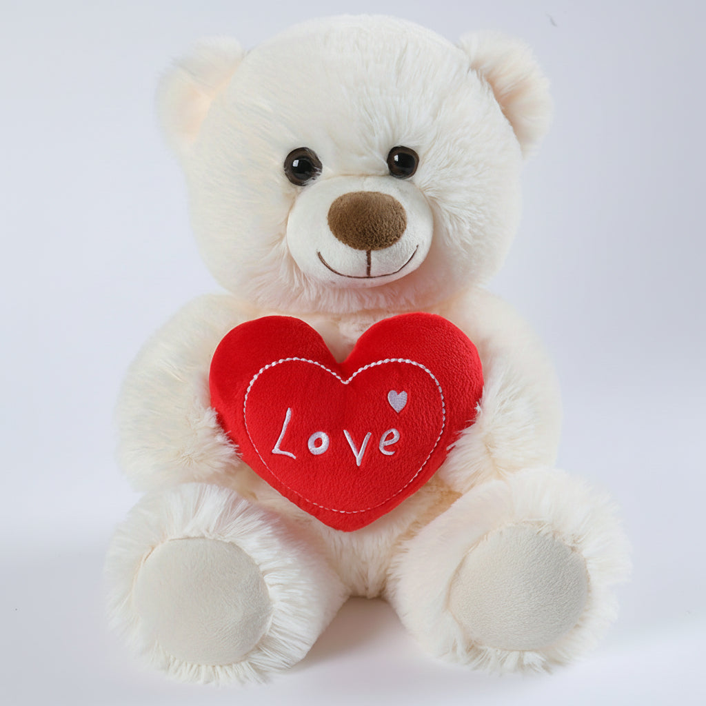 Plush Teddy Bear and Puppy Holding Love Heart