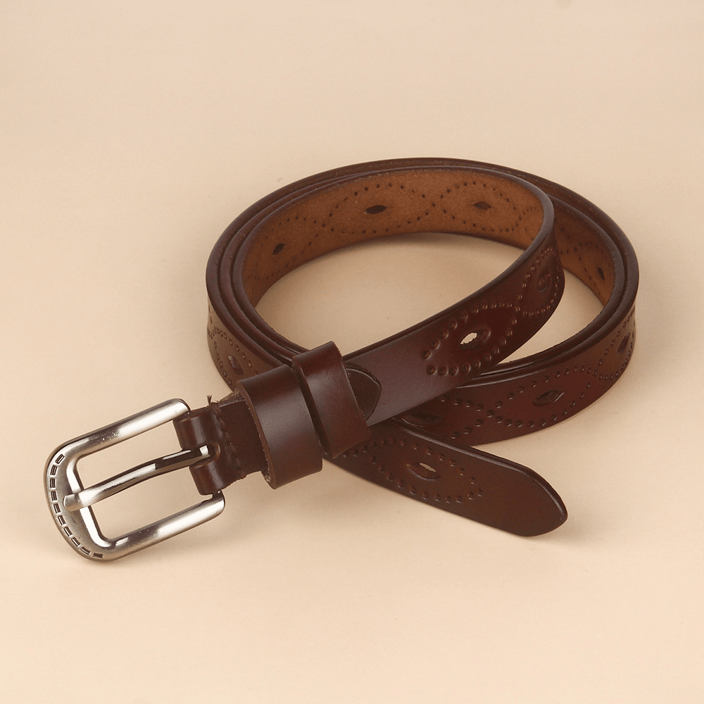 Elegant Vintage Leather Belt with Copper Buckle
