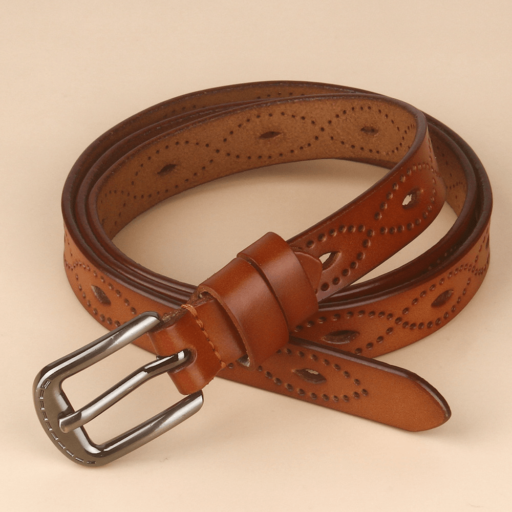 Elegant Vintage Leather Belt with Copper Buckle