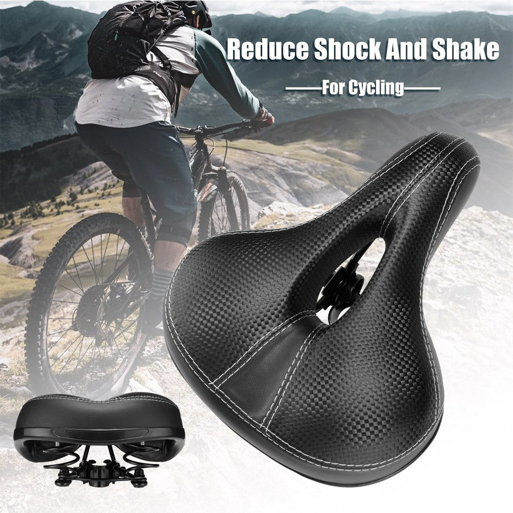 Soft Leather Bicycle Seat with Hollow Design and Double Spring Shock Absorption