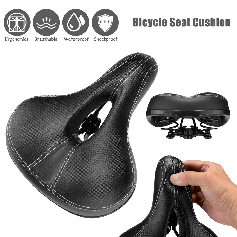 Soft Leather Bicycle Seat with Hollow Design and Double Spring Shock Absorption