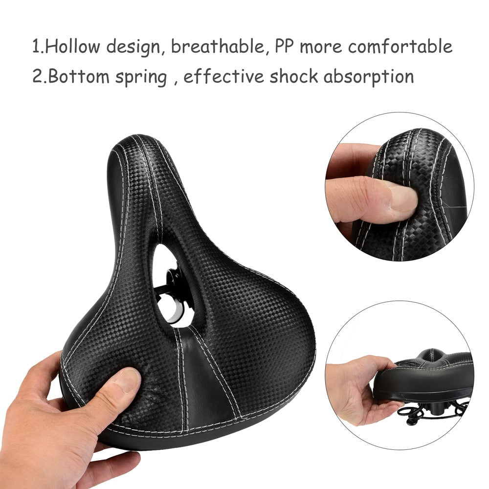 Soft Leather Bicycle Seat with Hollow Design and Double Spring Shock Absorption
