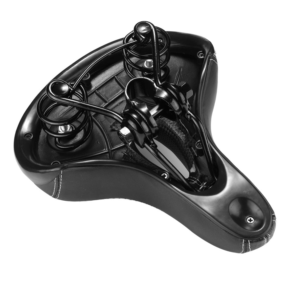Soft Leather Bicycle Seat with Hollow Design and Double Spring Shock Absorption