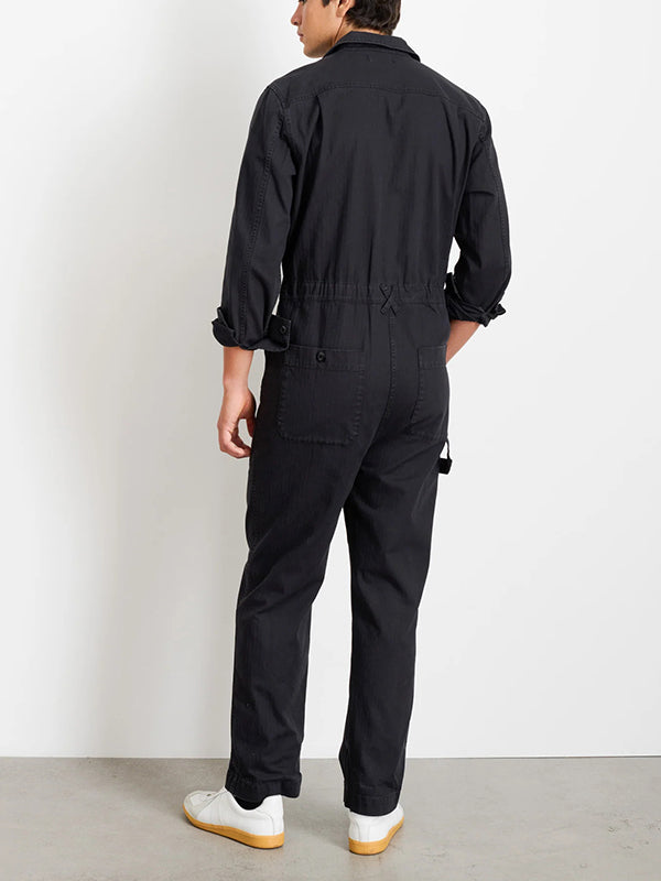 Men's Slim Fit Military Zip Jumpsuit in Cotton Herringbone