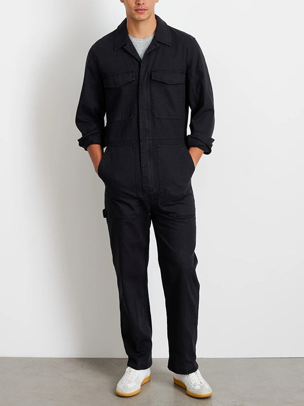 Men's Slim Fit Military Zip Jumpsuit in Cotton Herringbone