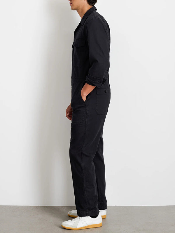 Men's Slim Fit Military Zip Jumpsuit in Cotton Herringbone