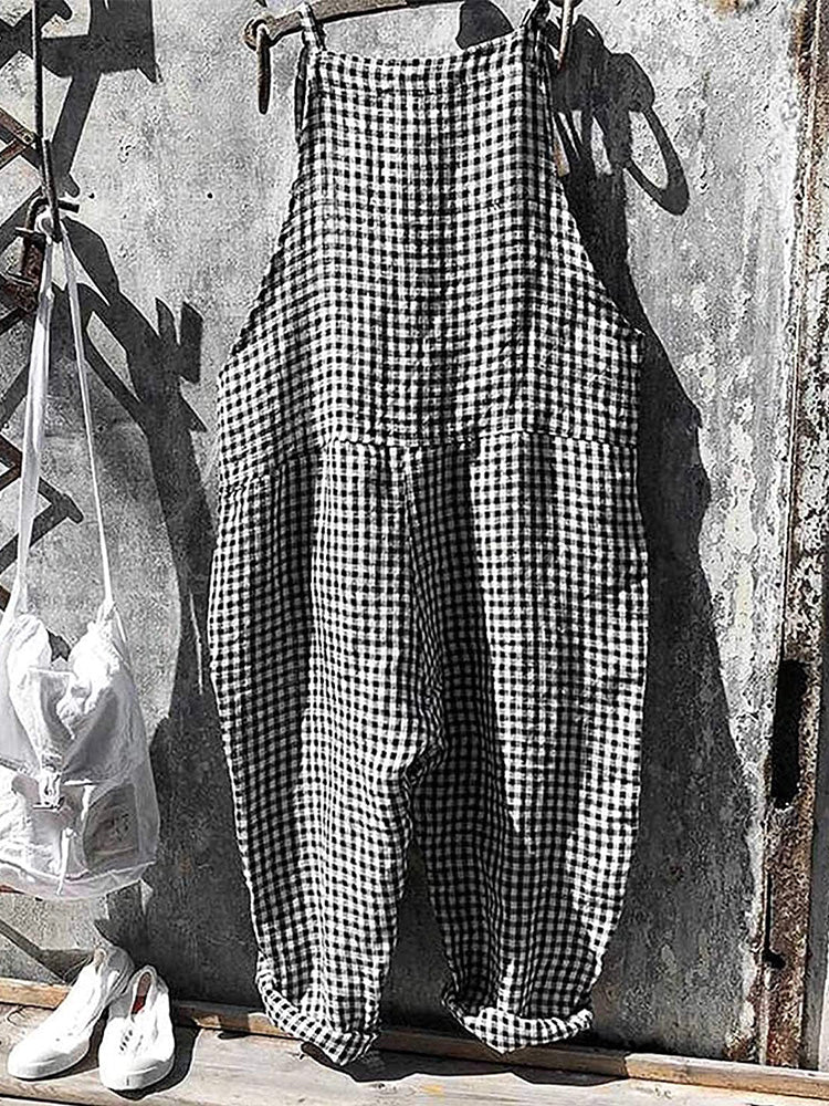 Soft Cotton-Linen Wide Leg Dungarees with Adjustable Straps