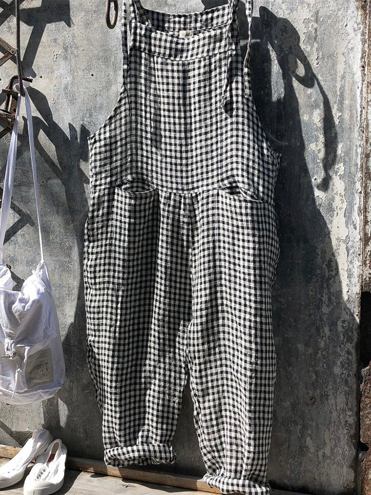Soft Cotton-Linen Wide Leg Dungarees with Adjustable Straps