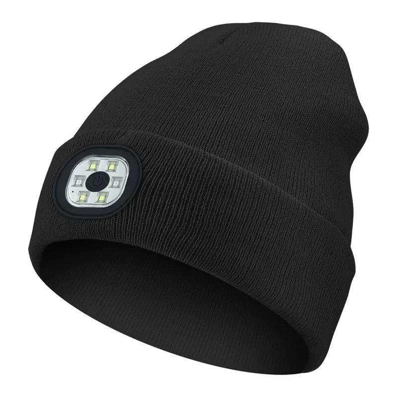 Rechargeable LED Winter Beanie Hat with 4 Bright Lights