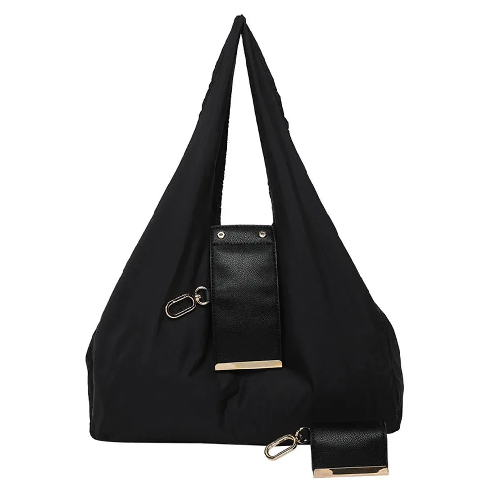 Foldable Keychain Tote Bag with Nylon and Leather Accents
