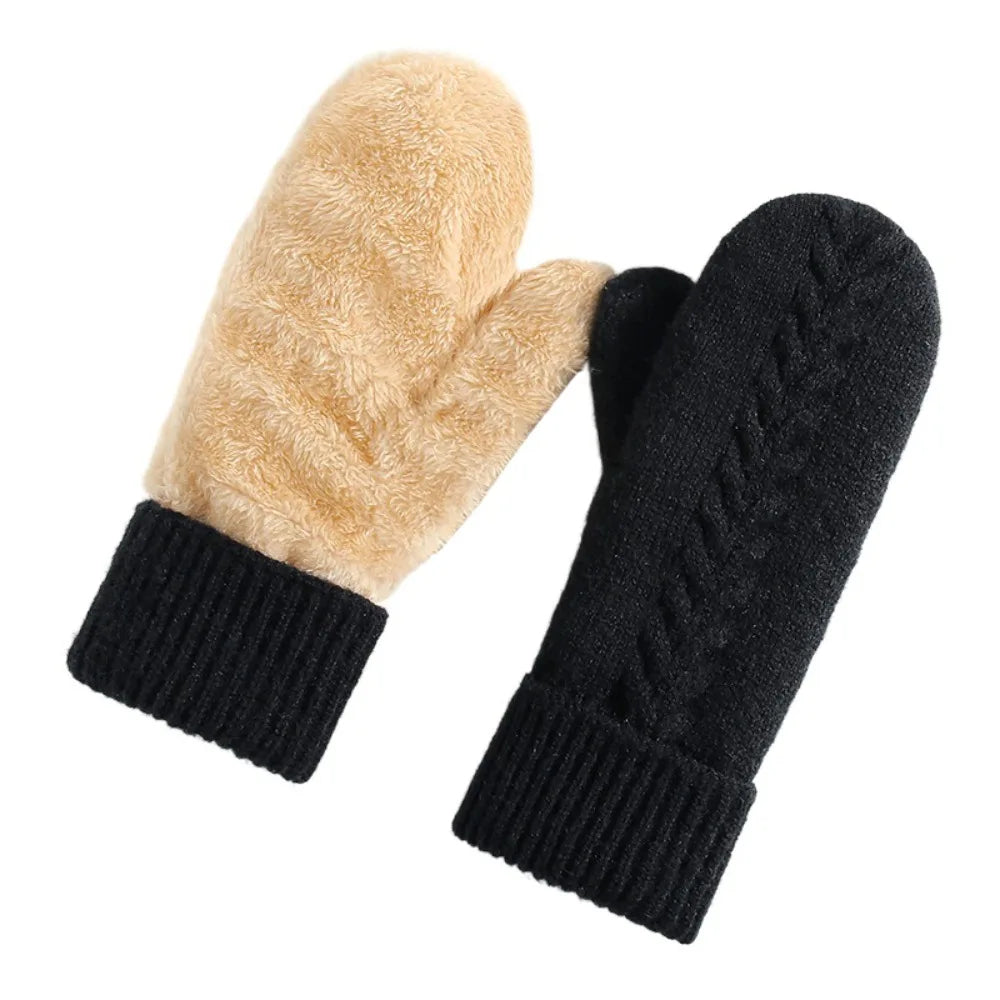Double Layer Fleece Lined Knit Winter Mittens