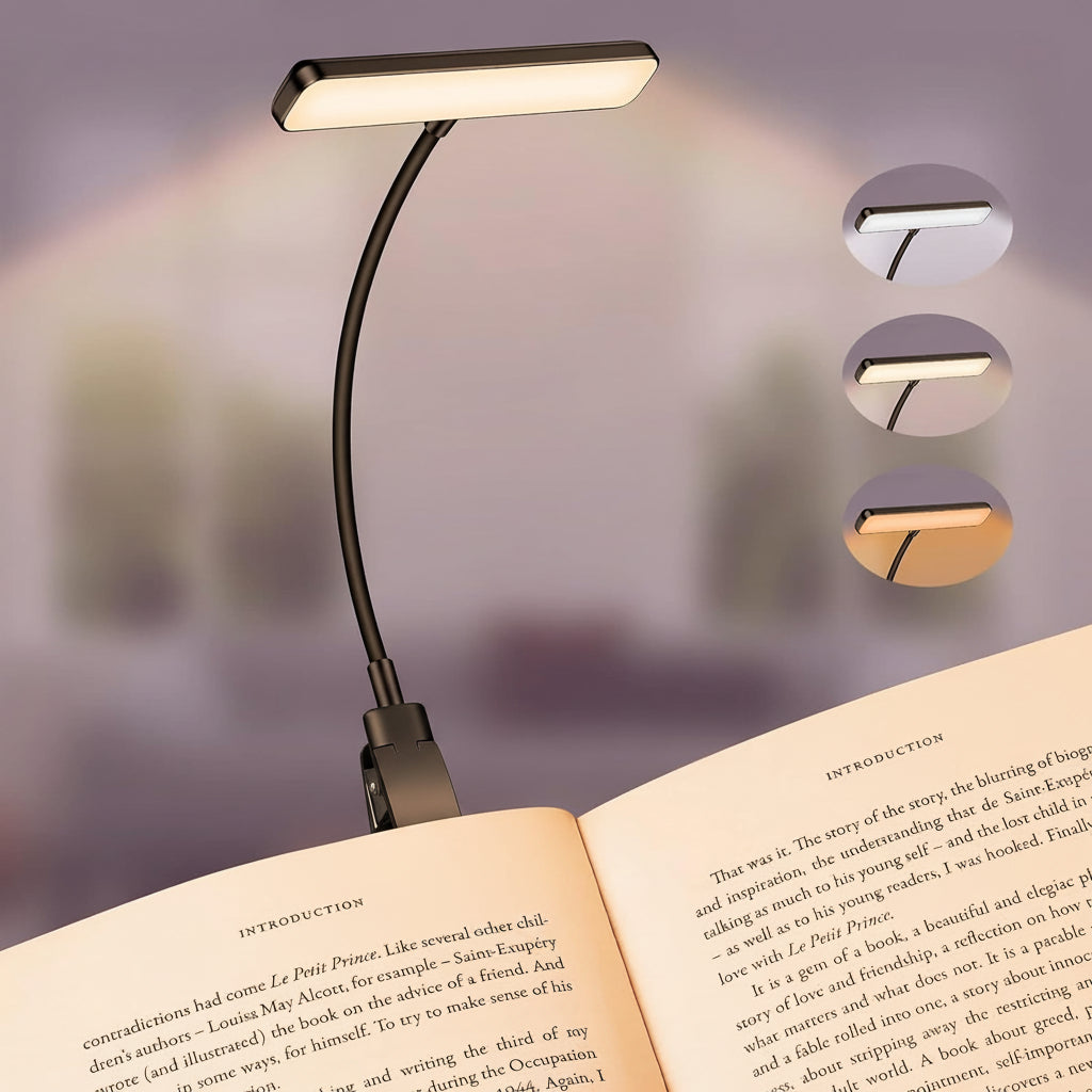 19 LED Rechargeable Clip-On Book Light with Adjustable Brightness and 3 Color Modes