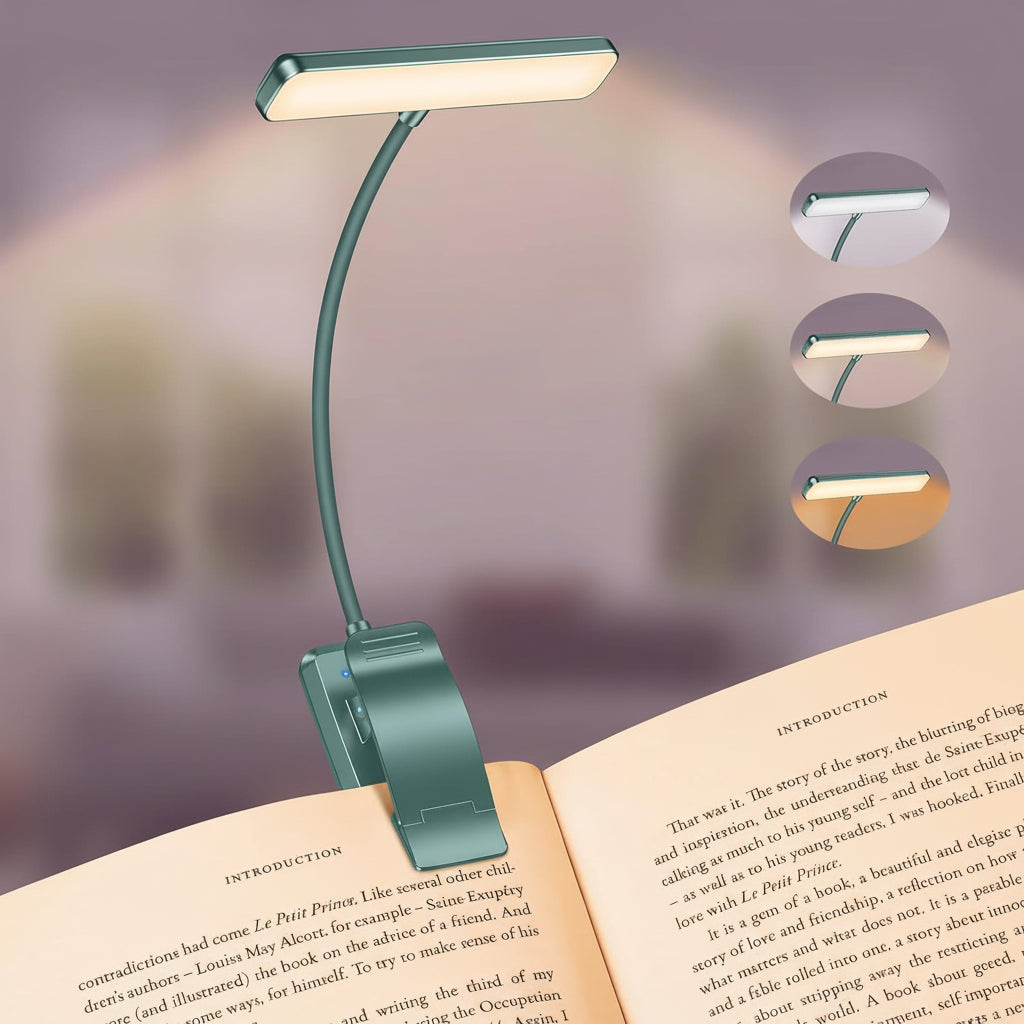 19 LED Rechargeable Clip-On Book Light with Adjustable Brightness and 3 Color Modes