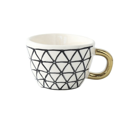 Geometric Ceramic Coffee Mug with Gold Handle