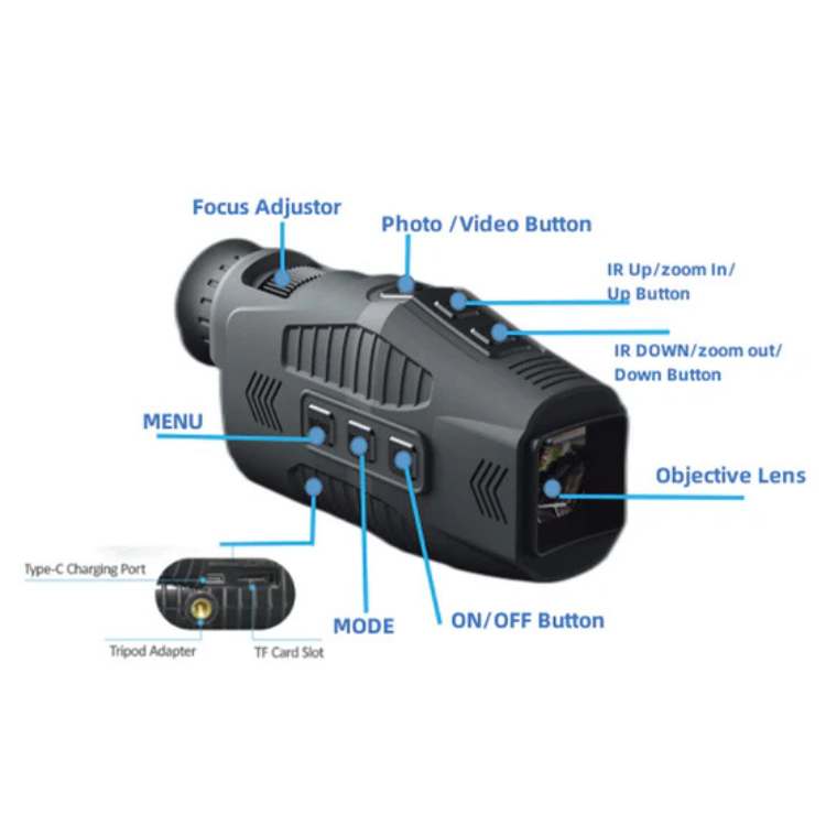 HD Night Vision Monocular with 10x Zoom and 850nm IR Illumination