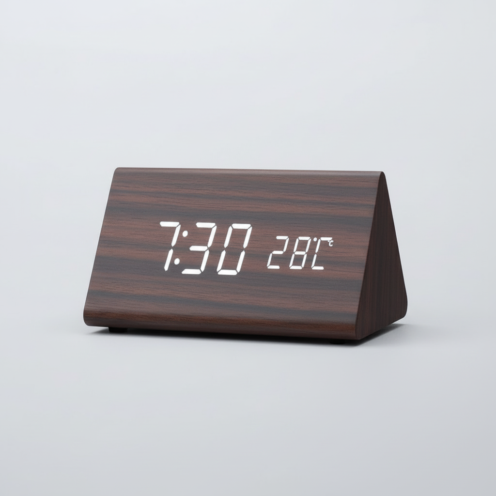 Voice-Controlled LED Wooden Clock with Minimalist Design