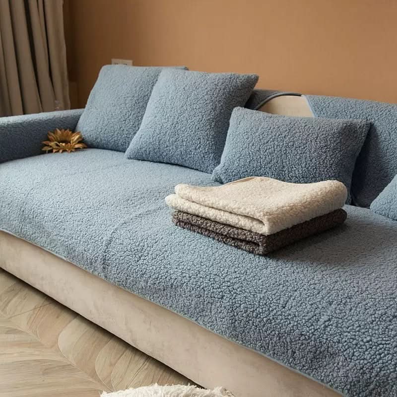 Cerise Sherpa Fleece Sofa Cover with Non-Slip Base