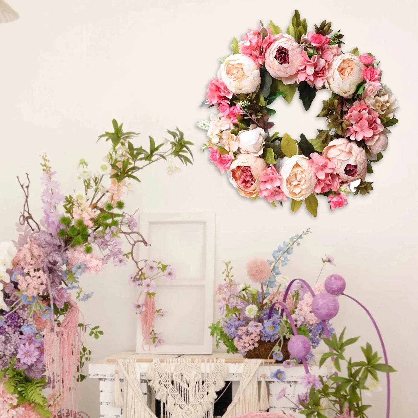 Timeless Peony Wreath for Door and Wall Decor