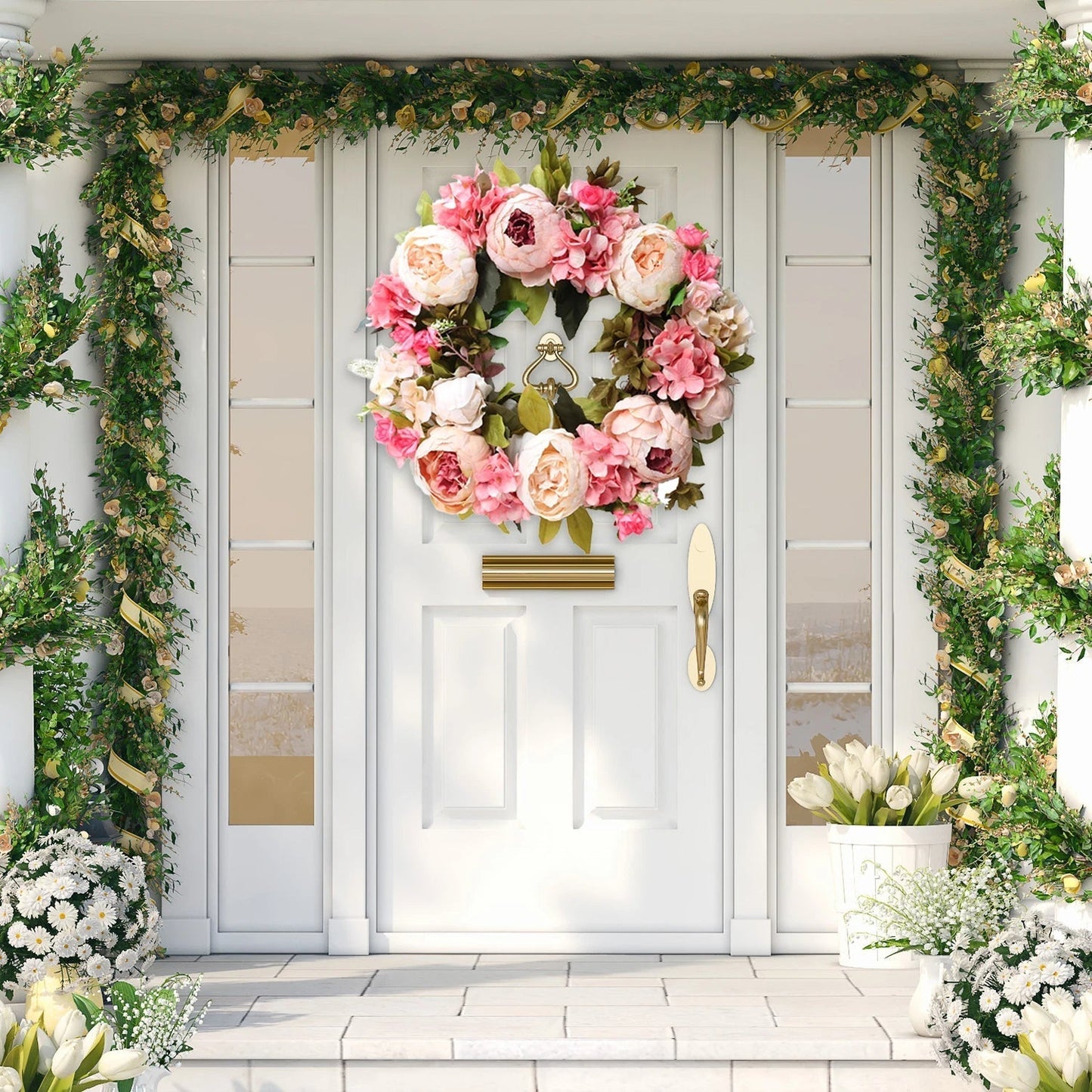 Timeless Peony Wreath for Door and Wall Decor